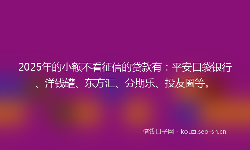 2025年的小额不看征信的贷款有：平安口袋银行、洋钱罐、东方汇、分期乐、投友圈等。