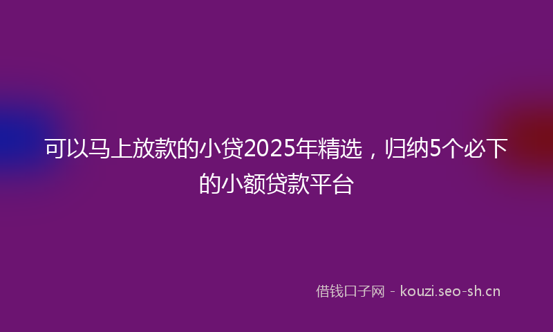 可以马上放款的小贷2025年精选，归纳5个必下的小额贷款平台