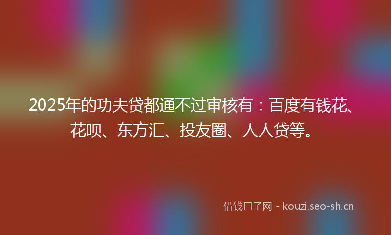 2025年的功夫贷都通不过审核有：百度有钱花、花呗、东方汇、投友圈、人人贷等。