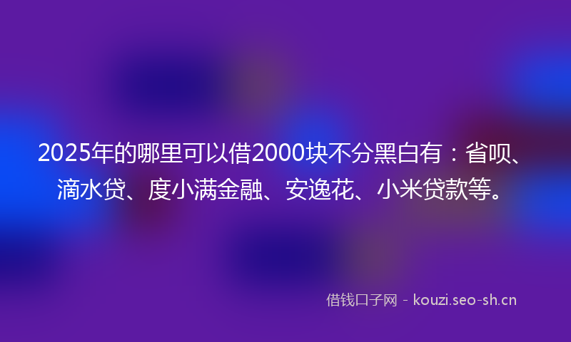 2025年的哪里可以借2000块不分黑白有：省呗、滴水贷、度小满金融、安逸花、小米贷款等。