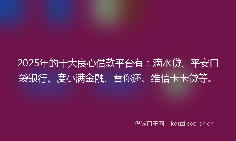 2025年的十大良心借款平台有：滴水贷、平安口袋银行、度小满金融、替你还、维信卡卡贷等。
