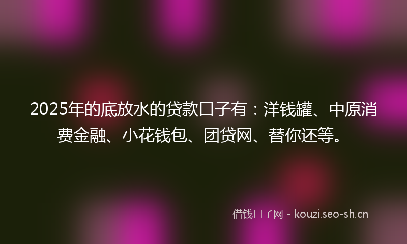 2025年的底放水的贷款口子有：洋钱罐、中原消费金融、小花钱包、团贷网、替你还等。