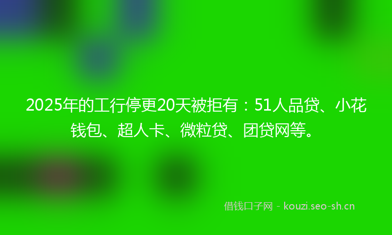 2025年的工行停更20天被拒有：51人品贷、小花钱包、超人卡、微粒贷、团贷网等。