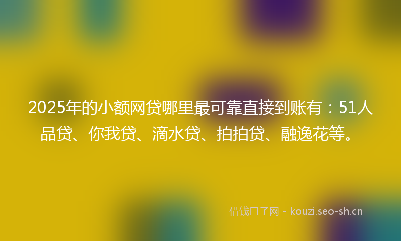 2025年的小额网贷哪里最可靠直接到账有：51人品贷、你我贷、滴水贷、拍拍贷、融逸花等。