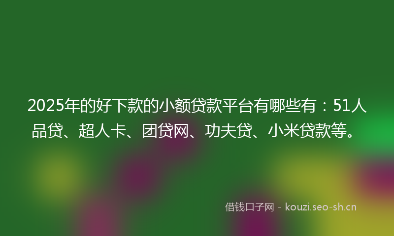 2025年的好下款的小额贷款平台有哪些有：51人品贷、超人卡、团贷网、功夫贷、小米贷款等。