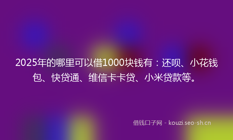2025年的哪里可以借1000块钱有:还呗、小花钱包、快贷通、维信卡卡贷、小米贷款等。