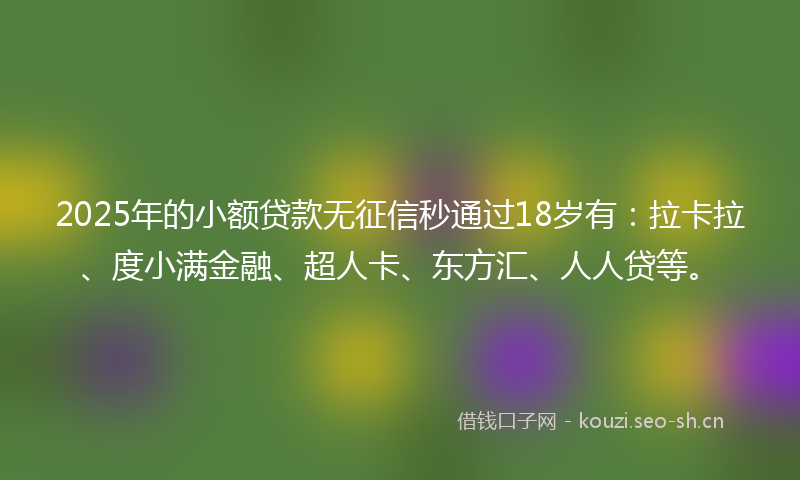 2025年的小额贷款无征信秒通过18岁有：拉卡拉、度小满金融、超人卡、东方汇、人人贷等。