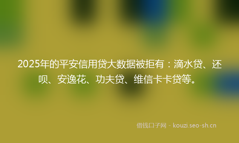 2025年的平安信用贷大数据被拒有:滴水贷、还呗、安逸花、功夫贷、维信卡卡贷等。