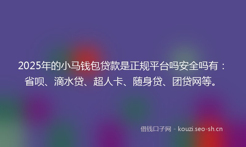 2025年的小马钱包贷款是正规平台吗安全吗有：省呗、滴水贷、超人卡、随身贷、团贷网等。