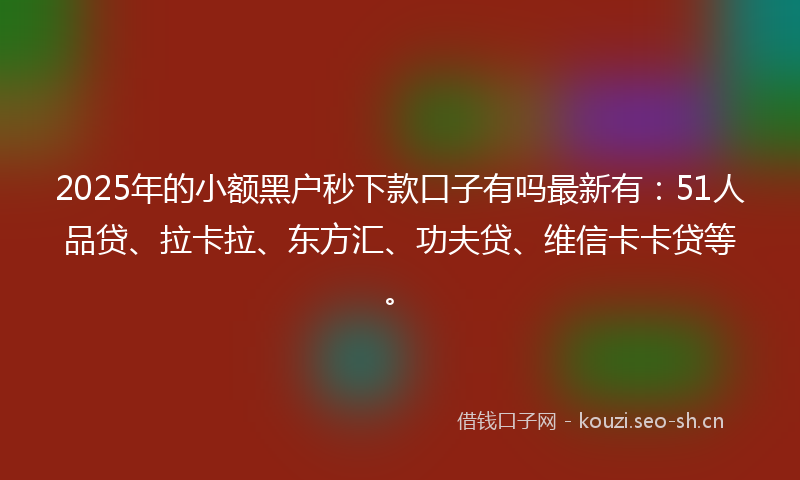 2025年的小额黑户秒下款口子有吗最新有：51人品贷、拉卡拉、东方汇、功夫贷、维信卡卡贷等。