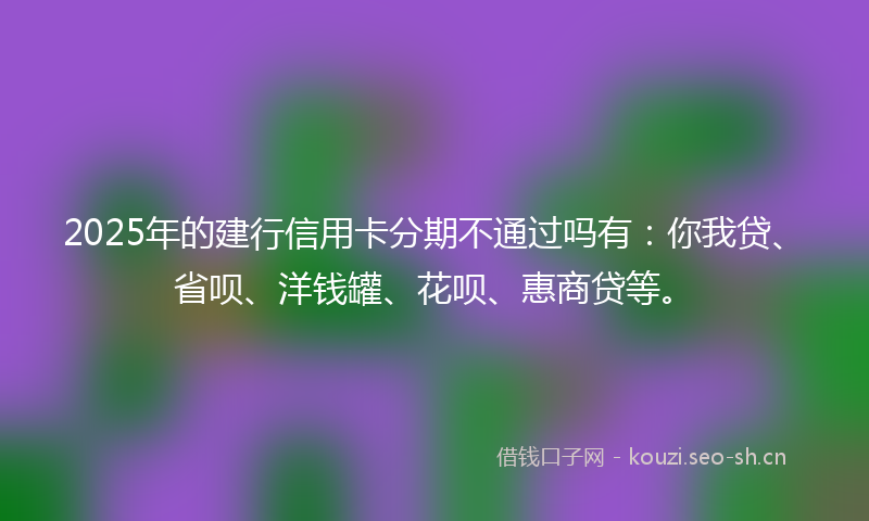 2025年的建行信用卡分期不通过吗有：你我贷、省呗、洋钱罐、花呗、惠商贷等。