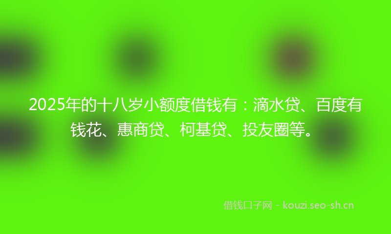 2025年的十八岁小额度借钱有：滴水贷、百度有钱花、惠商贷、柯基贷、投友圈等。