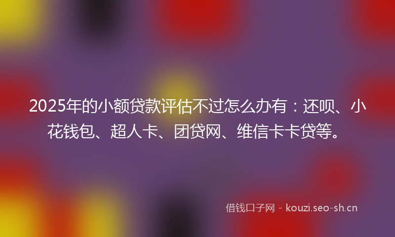 2025年的小额贷款评估不过怎么办有：还呗、小花钱包、超人卡、团贷网、维信卡卡贷等。
