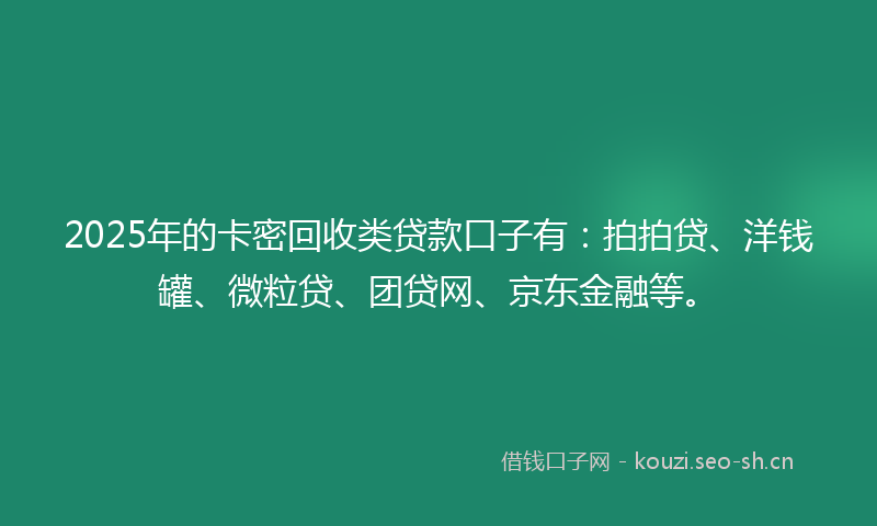 2025年的卡密回收类贷款口子有：拍拍贷、洋钱罐、微粒贷、团贷网、京东金融等。