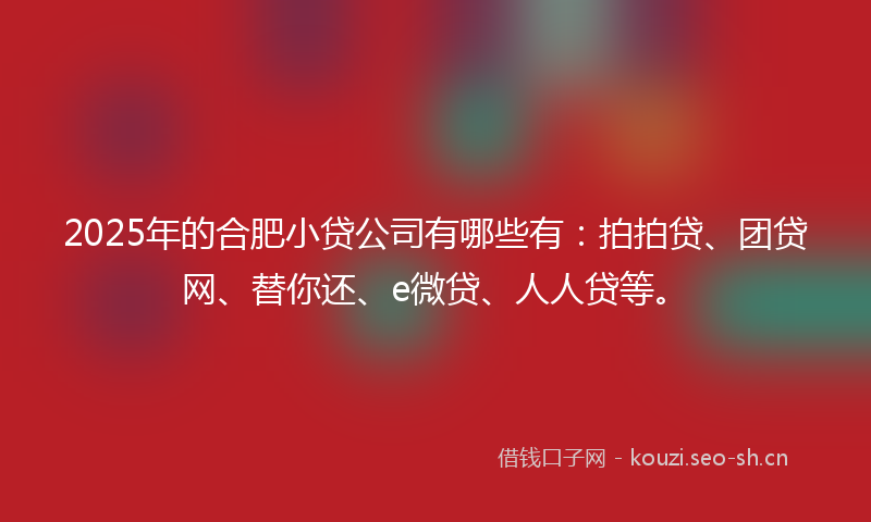 2025年的合肥小贷公司有哪些有:拍拍贷、团贷网、替你还、e微贷、人人贷等。