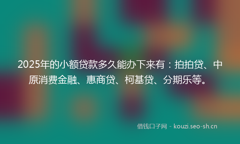 2025年的小额贷款多久能办下来有：拍拍贷、中原消费金融、惠商贷、柯基贷、分期乐等。