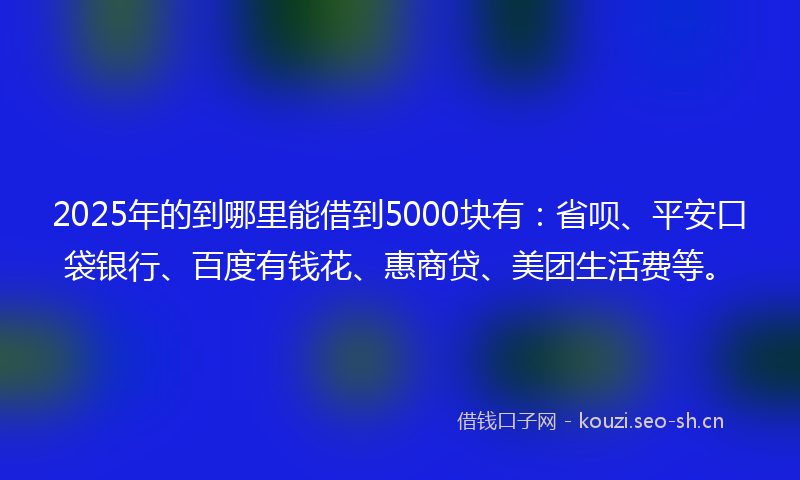 2025年的到哪里能借到5000块有：省呗、平安口袋银行、百度有钱花、惠商贷、美团生活费等。