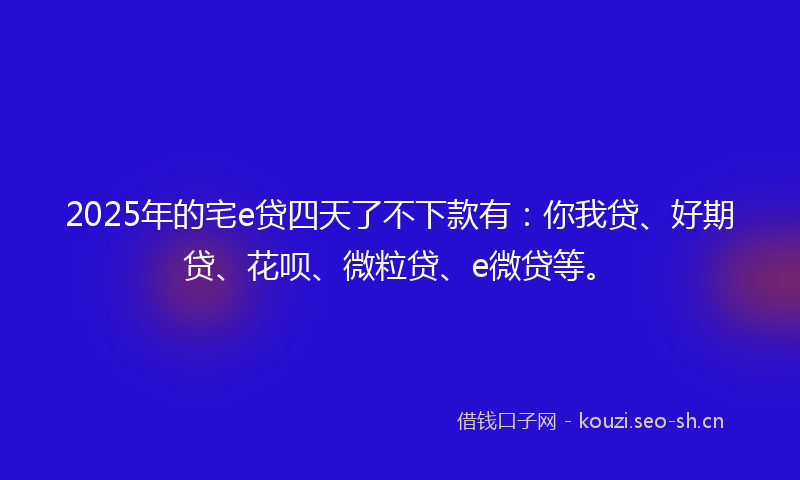 2025年的宅e贷四天了不下款有：你我贷、好期贷、花呗、微粒贷、e微贷等。