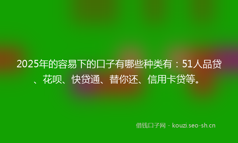 2025年的容易下的口子有哪些种类有：51人品贷、花呗、快贷通、替你还、信用卡贷等。