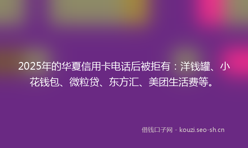 2025年的华夏信用卡电话后被拒有：洋钱罐、小花钱包、微粒贷、东方汇、美团生活费等。