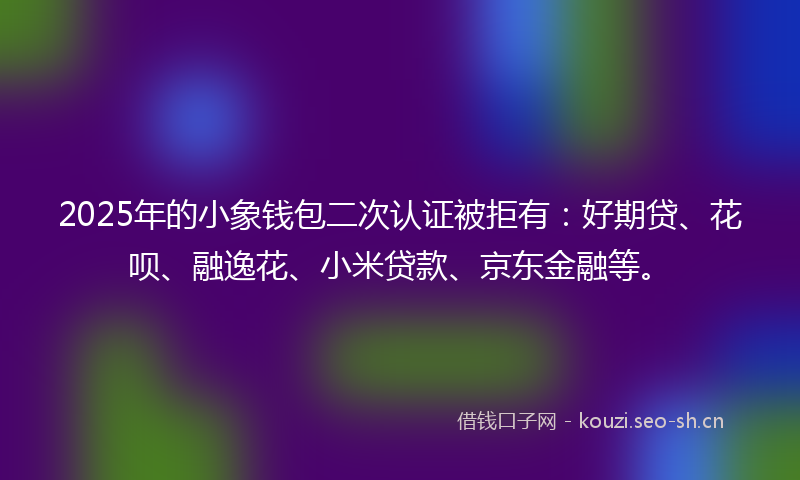 2025年的小象钱包二次认证被拒有：好期贷、花呗、融逸花、小米贷款、京东金融等。