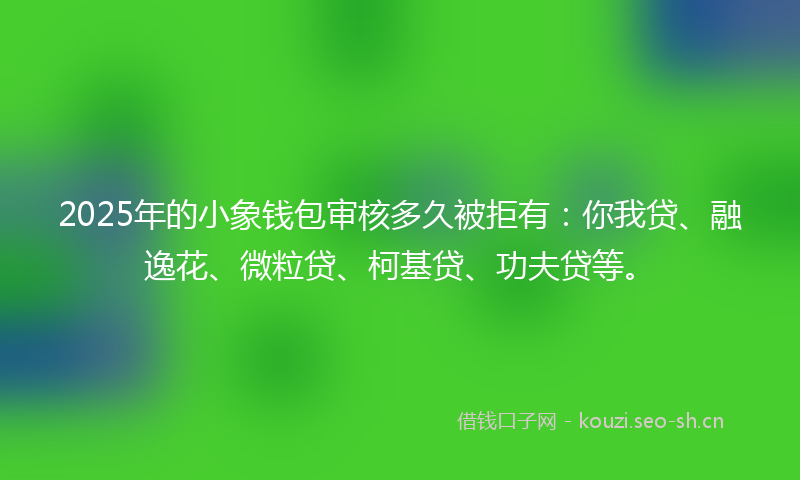 2025年的小象钱包审核多久被拒有：你我贷、融逸花、微粒贷、柯基贷、功夫贷等。