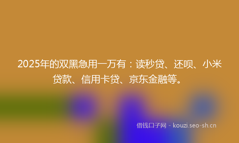 2025年的双黑急用一万有:读秒贷、还呗、小米贷款、信用卡贷、京东金融等。