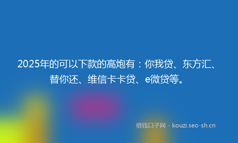 2025年的可以下款的高炮有：你我贷、东方汇、替你还、维信卡卡贷、e微贷等。