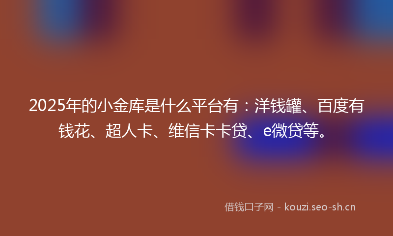 2025年的小金库是什么平台有：洋钱罐、百度有钱花、超人卡、维信卡卡贷、e微贷等。