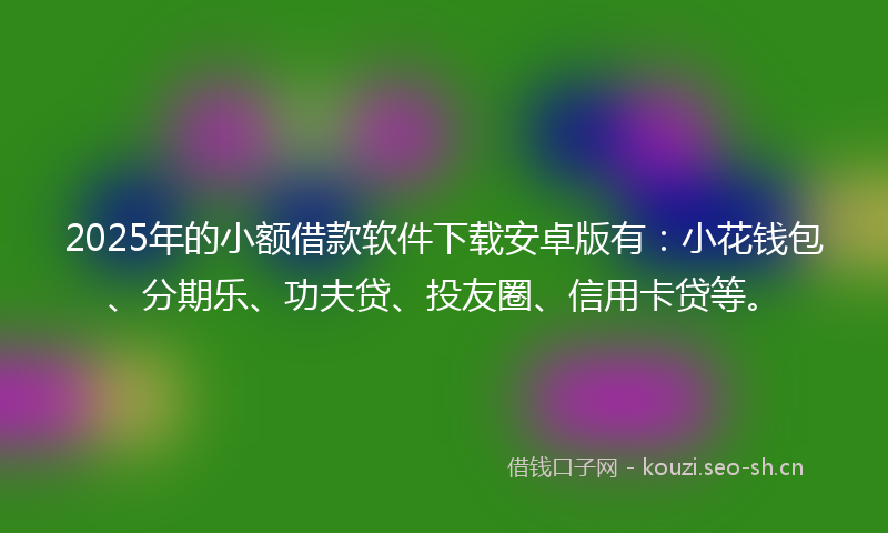 2025年的小额借款软件下载安卓版有：小花钱包、分期乐、功夫贷、投友圈、信用卡贷等。