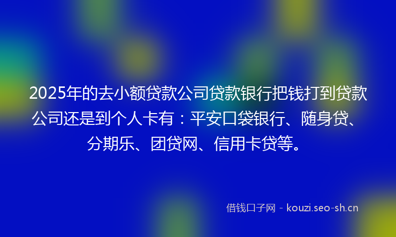 2025年的去小额贷款公司贷款银行把钱打到贷款公司还是到个人卡有：平安口袋银行、随身贷、分期乐、团贷网、信用卡贷等。