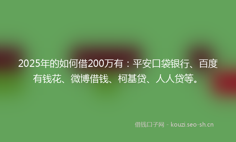 2025年的如何借200万有：平安口袋银行、百度有钱花、微博借钱、柯基贷、人人贷等。