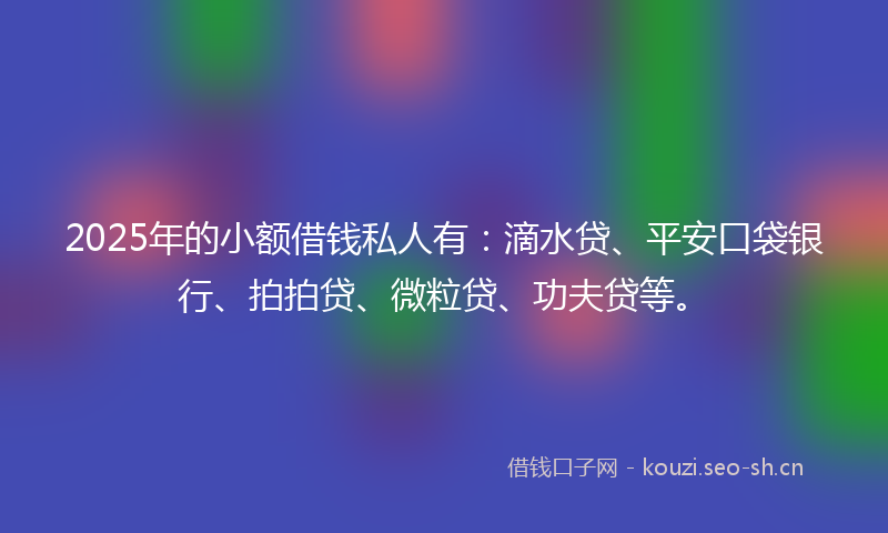 2025年的小额借钱私人有：滴水贷、平安口袋银行、拍拍贷、微粒贷、功夫贷等。