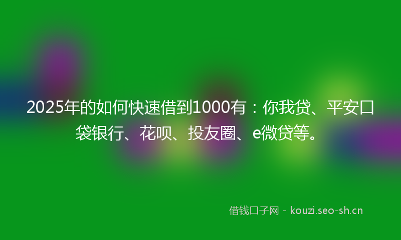 2025年的如何快速借到1000有：你我贷、平安口袋银行、花呗、投友圈、e微贷等。