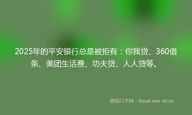 2025年的平安银行总是被拒有：你我贷、360借条、美团生活费、功夫贷、人人贷等。