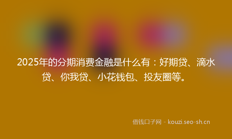 2025年的分期消费金融是什么有:好期贷、滴水贷、你我贷、小花钱包、投友圈等。