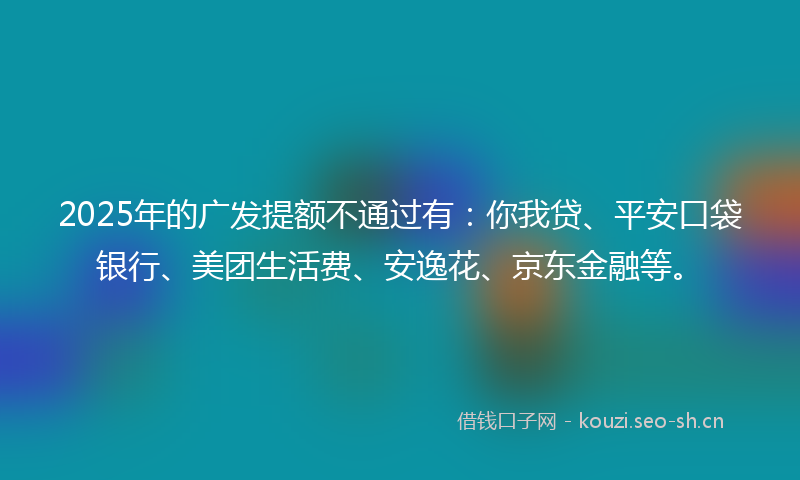 2025年的广发提额不通过有：你我贷、平安口袋银行、美团生活费、安逸花、京东金融等。