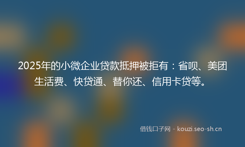 2025年的小微企业贷款抵押被拒有:省呗、美团生活费、快贷通、替你还、信用卡贷等。