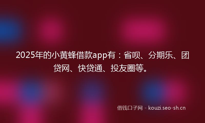 2025年的小黄蜂借款app有：省呗、分期乐、团贷网、快贷通、投友圈等。