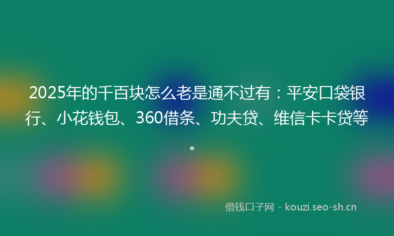 2025年的千百块怎么老是通不过有：平安口袋银行、小花钱包、360借条、功夫贷、维信卡卡贷等。
