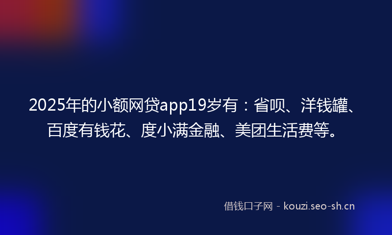 2025年的小额网贷app19岁有：省呗、洋钱罐、百度有钱花、度小满金融、美团生活费等。