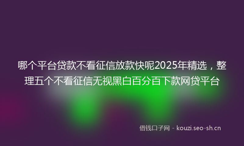 哪个平台贷款不看征信放款快呢2025年精选，整理五个不看征信无视黑白百分百下款网贷平台