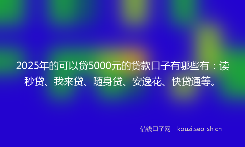 2025年的可以贷5000元的贷款口子有哪些有：读秒贷、我来贷、随身贷、安逸花、快贷通等。