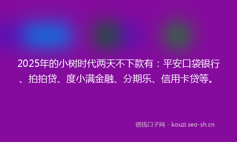 2025年的小树时代两天不下款有：平安口袋银行、拍拍贷、度小满金融、分期乐、信用卡贷等。