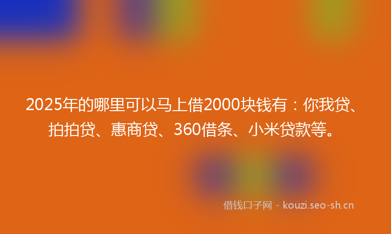 2025年的哪里可以马上借2000块钱有:你我贷、拍拍贷、惠商贷、360借条、小米贷款等。