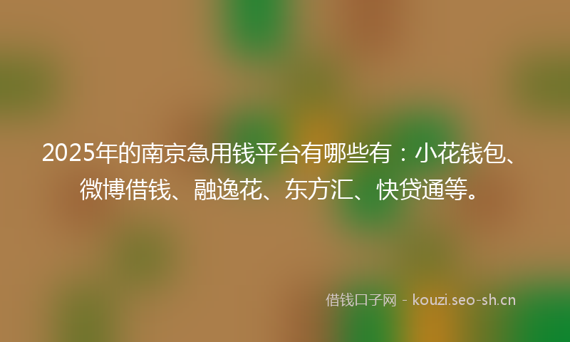 2025年的南京急用钱平台有哪些有：小花钱包、微博借钱、融逸花、东方汇、快贷通等。
