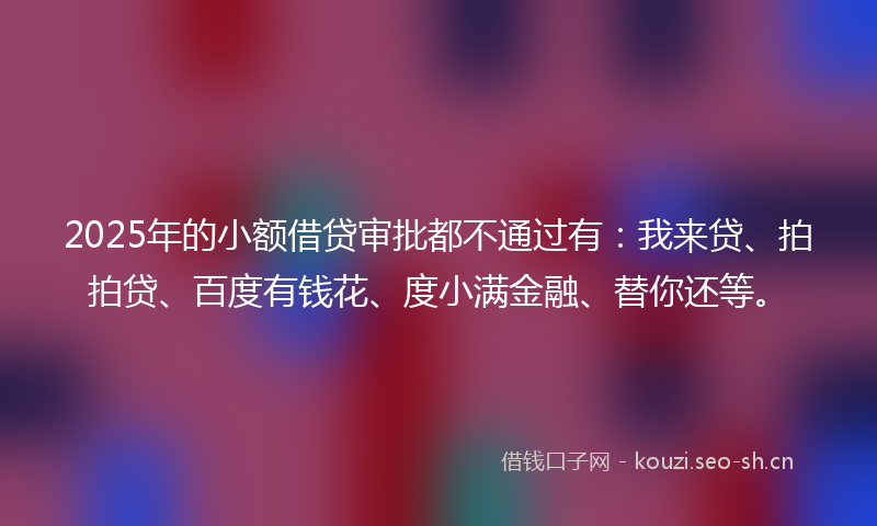 2025年的小额借贷审批都不通过有：我来贷、拍拍贷、百度有钱花、度小满金融、替你还等。
