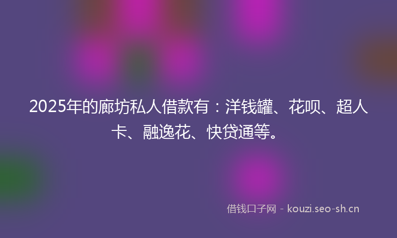 2025年的廊坊私人借款有：洋钱罐、花呗、超人卡、融逸花、快贷通等。