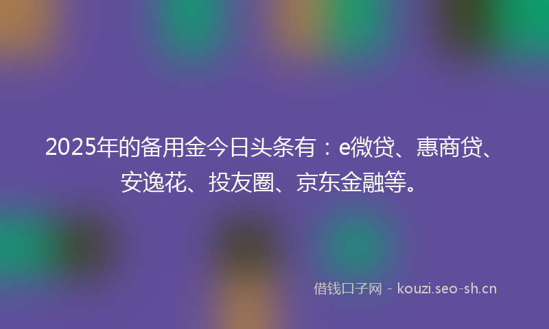 2025年的备用金今日头条有：e微贷、惠商贷、安逸花、投友圈、京东金融等。