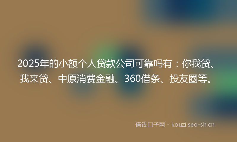 2025年的小额个人贷款公司可靠吗有:你我贷、我来贷、中原消费金融、360借条、投友圈等。